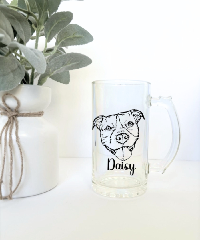 Custom Pet Glass Beer Mug | Personalized Image of you Pet