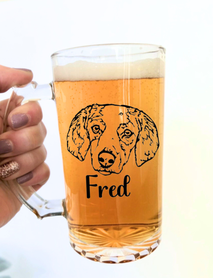Custom Pet Glass Beer Mug | Personalized Image of you Pet