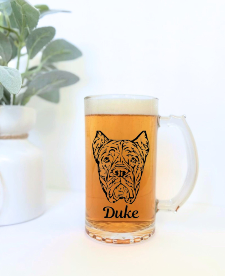 Custom Pet Glass Beer Mug | Personalized Image of you Pet