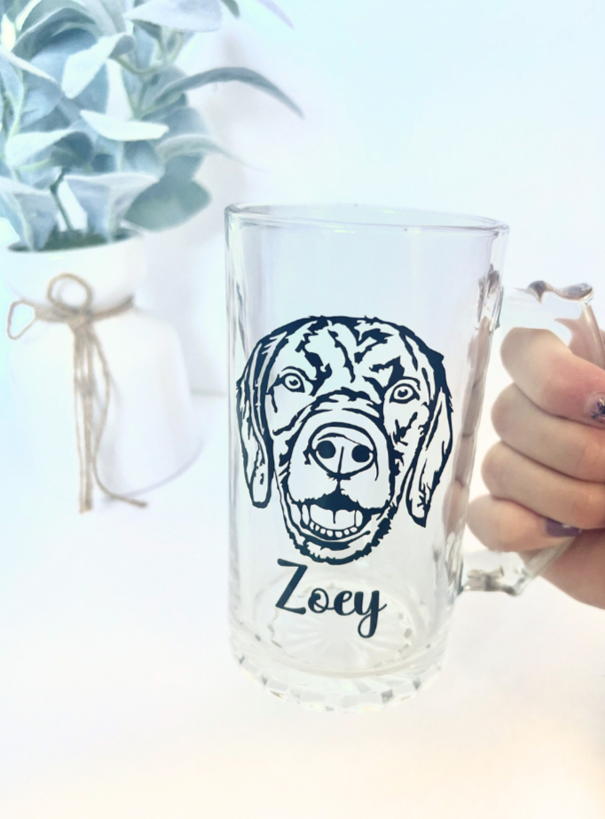 Custom Pet Glass Beer Mug | Personalized Image of you Pet