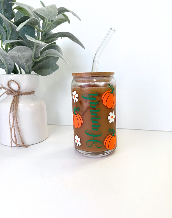 Custom Pumpkin Libby Glass With Bamboo Lid | Personalized