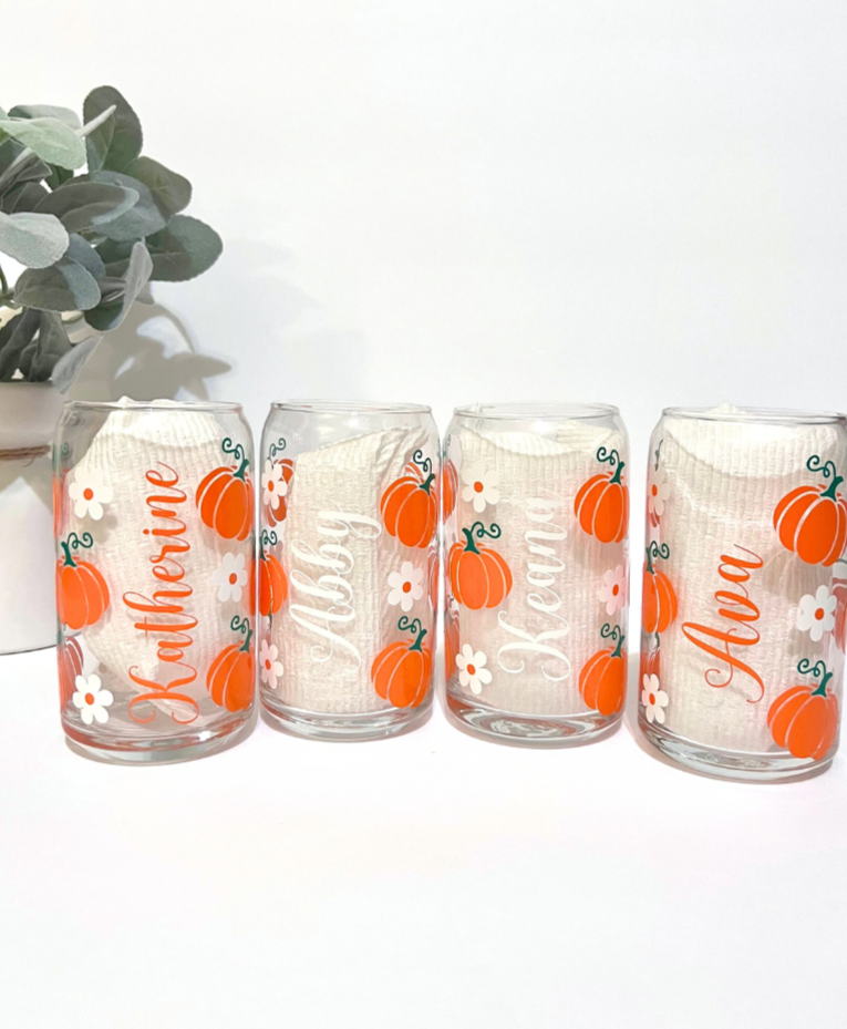 Custom Pumpkin Libby Glass With Bamboo Lid | Personalized