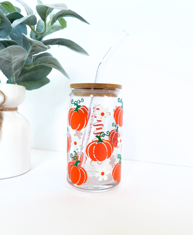 Custom Pumpkin Libby Glass With Bamboo Lid | Personalized