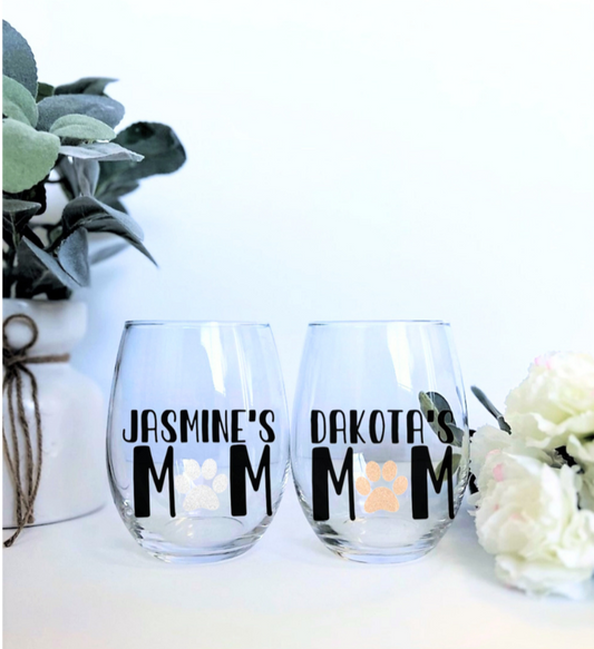 Dog Mom Stemless 20 oz Wine Glass | Cat Mom 16 oz Libby Glass with Bamboo Lid
