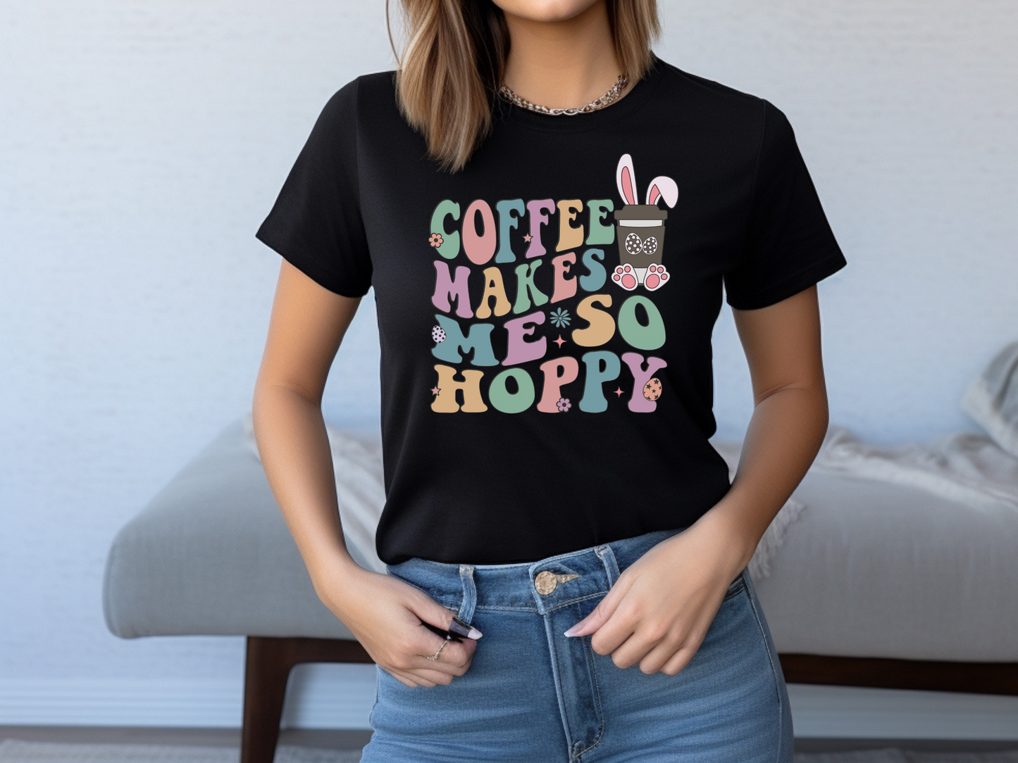 Coffee Makes Me So Hoppy T shirt | Bella + Canvas Premium Unisex Crewneck Easter T shirt