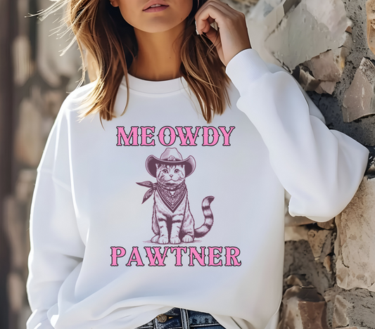 Meowdy Pawtner Cat Cowboy Unisex Crewneck Sweatshirt