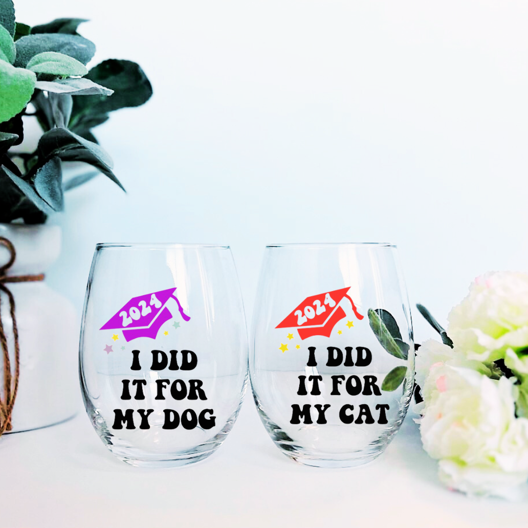 2024 Graduation Stemless 20 oz Wine Glass | 16 oz Beer Glass | 16 oz Beer Mug