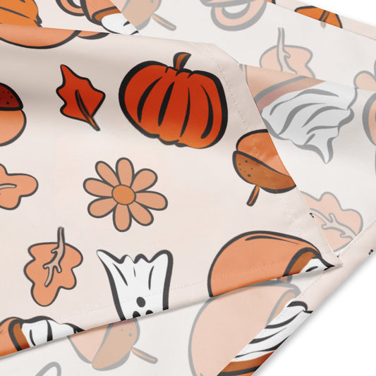 pumpkin spice and autumn halloween making bandana for dog for dog moms and dog parents