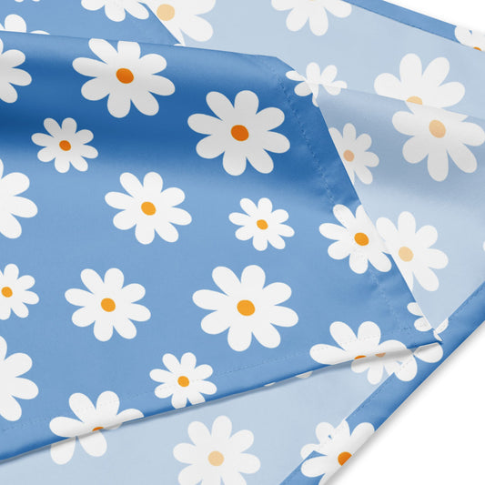 blue daisy print making bandana for dog for dog moms and dog parents