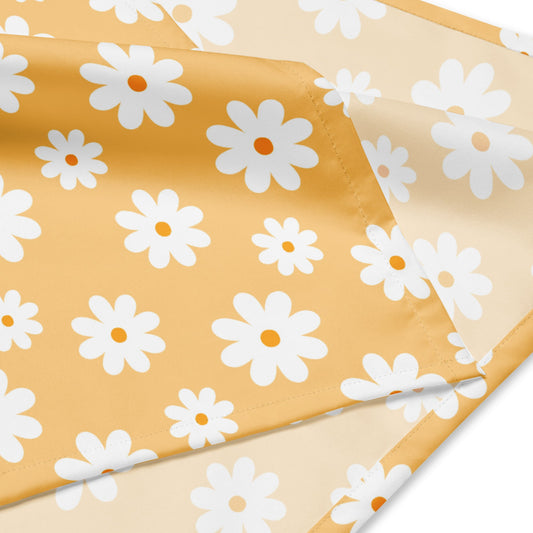 Yellow Daisy pet banana with yellow background, with white daisy flowers