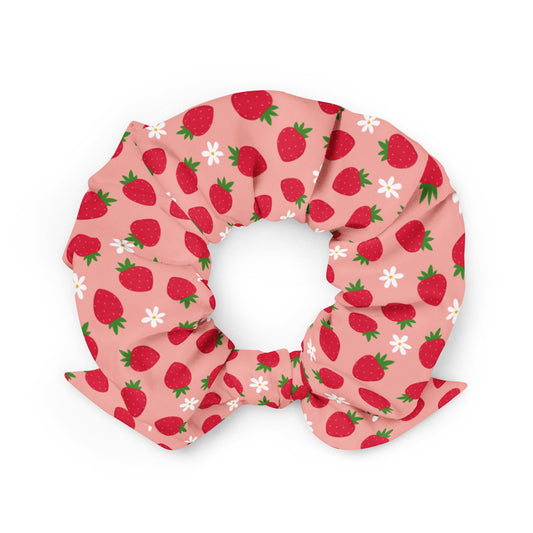 cute and trendy strawberry fruit pet hair scrunchie for dog moms and dog parents
