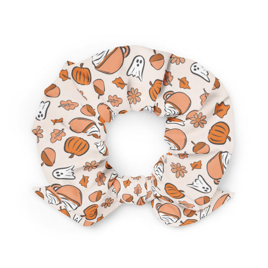 pumpkin spice and autumn halloween hair scrunchie for dog for dog moms and dog parents