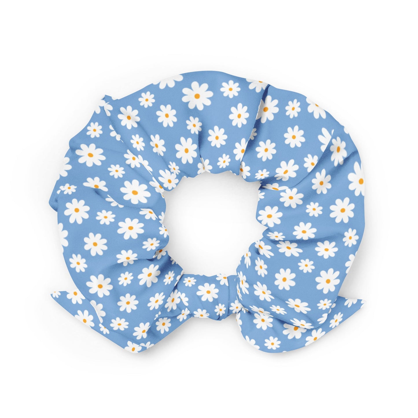blue daisy print recycled scrunchie for dog moms
