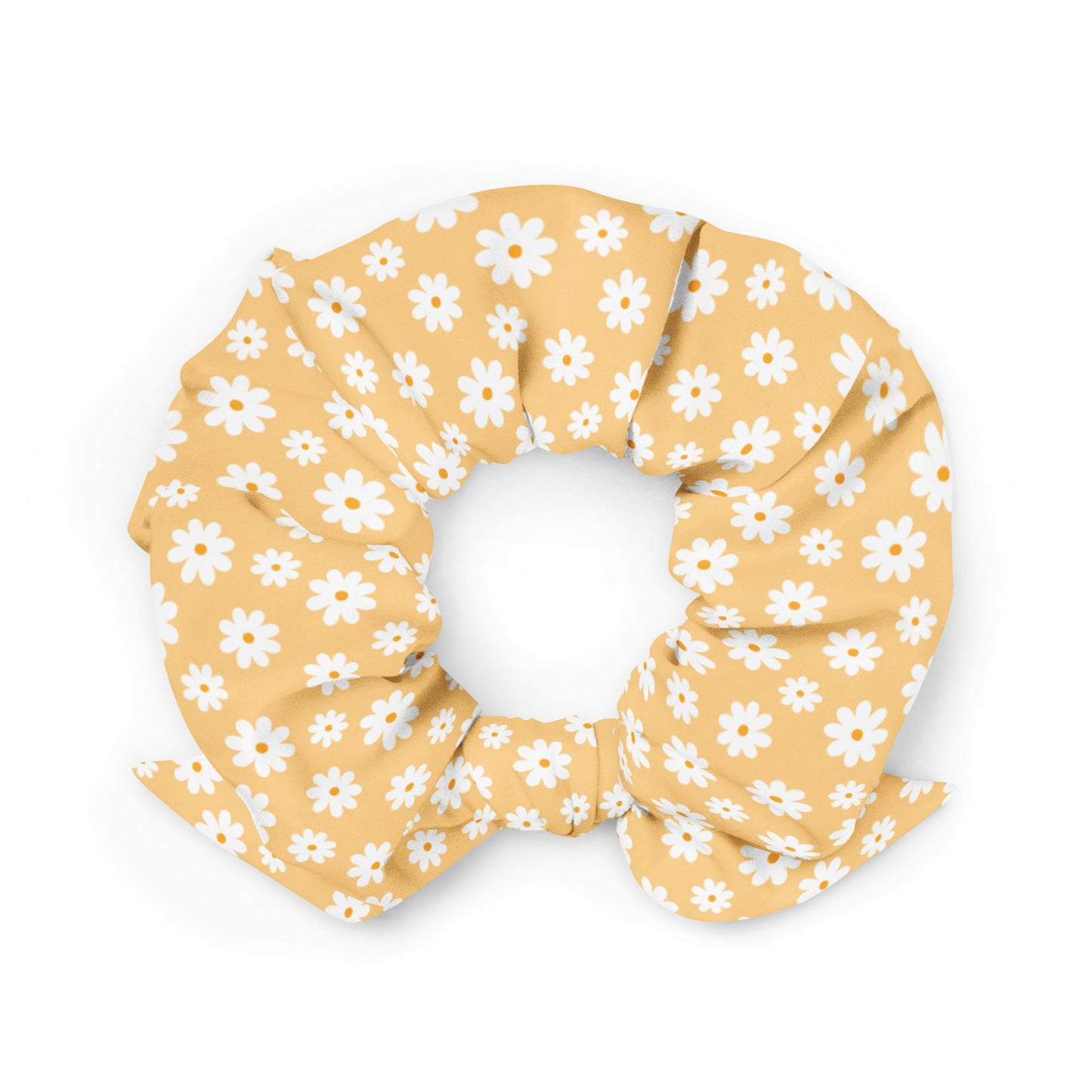 yellow daisy print recycled scrunchie for dog moms