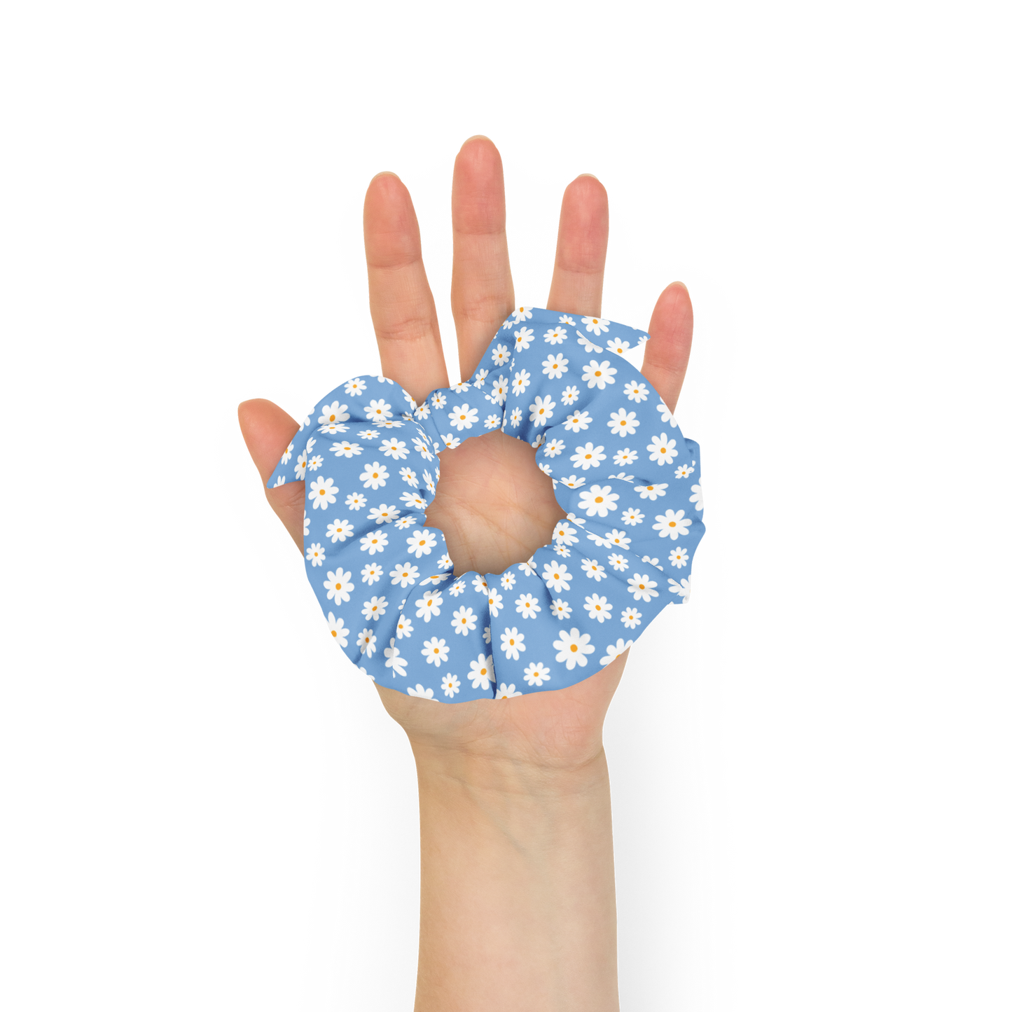 Blue Matching Recycled Scrunchie with Daisies