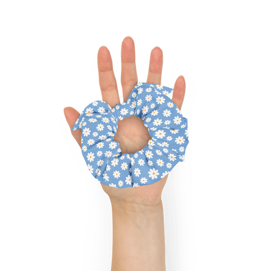 blue daisy print recycled scrunchie for dog moms