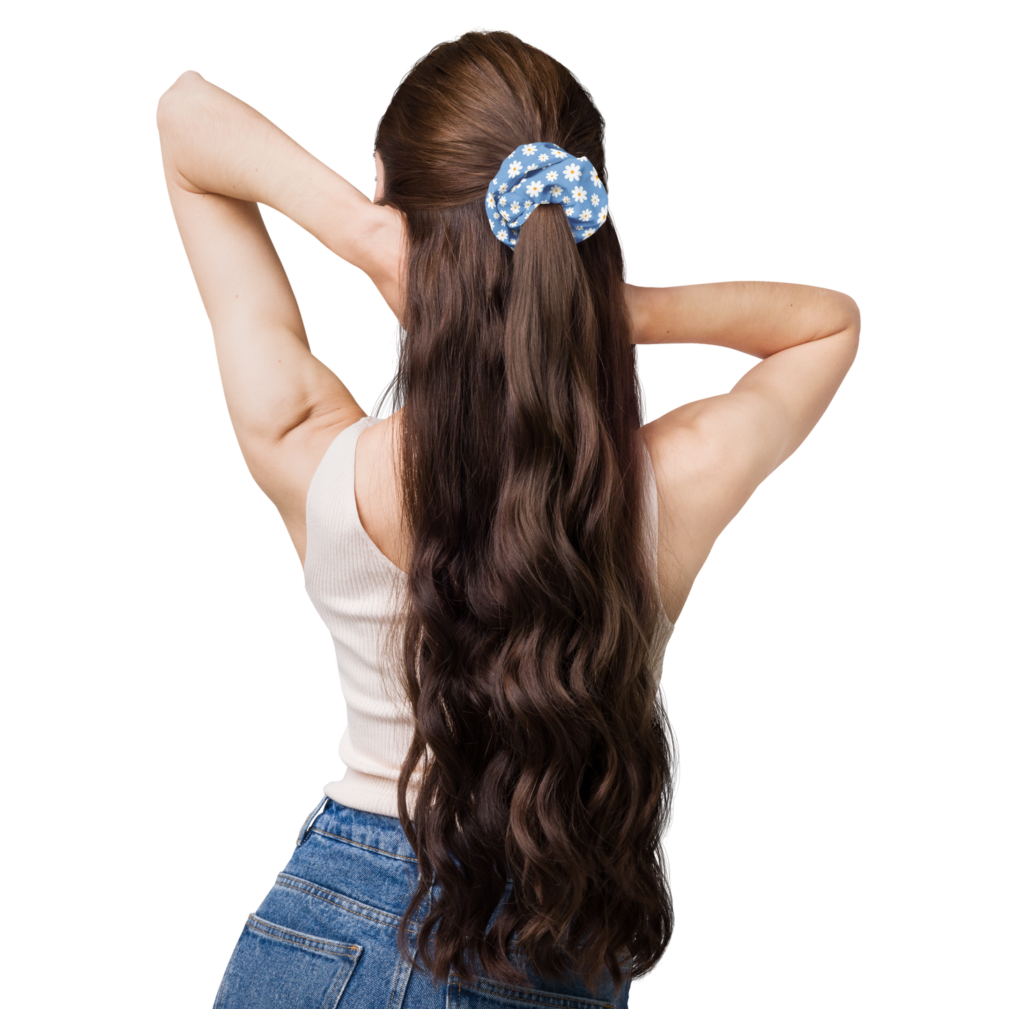 Blue Matching Recycled Scrunchie with Daisies