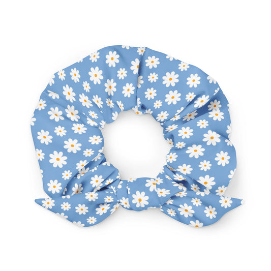 Blue Matching Recycled Scrunchie with Daisies