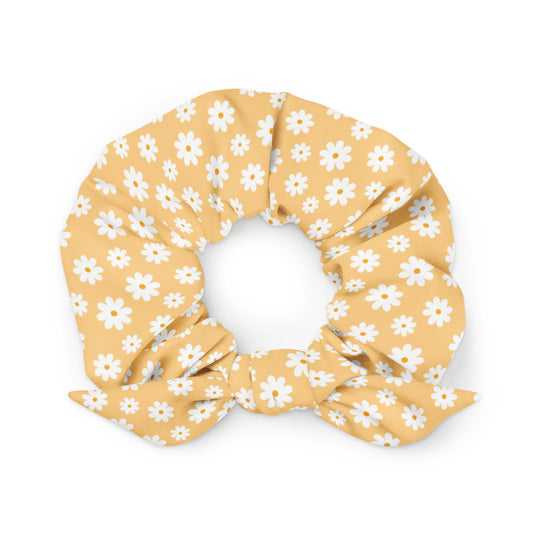 Yellow Matching Pet Recycled Scrunchie with Daisies