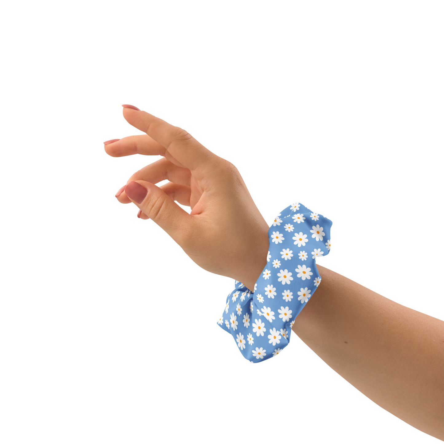 Blue Matching Recycled Scrunchie with Daisies