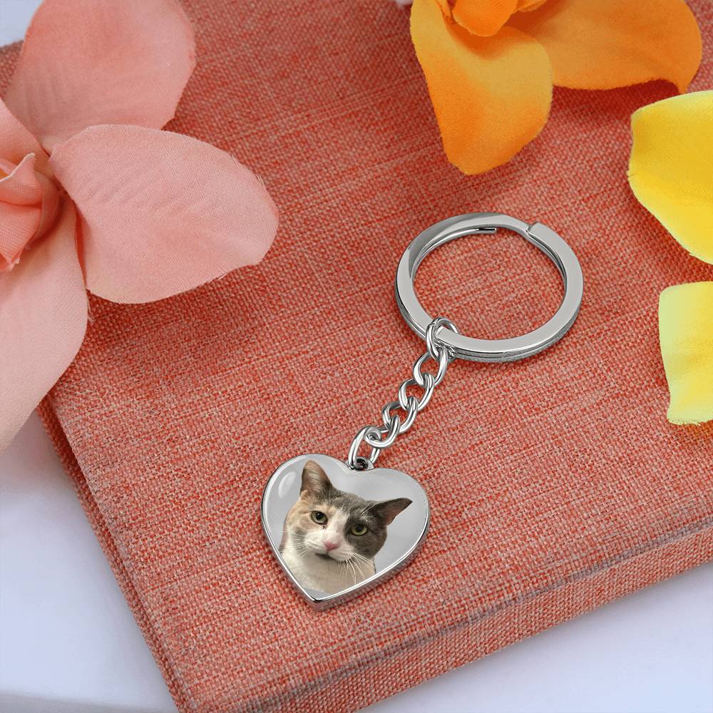 Personalized Pet or Child Graphic Heart with Curb Keychain Attachment