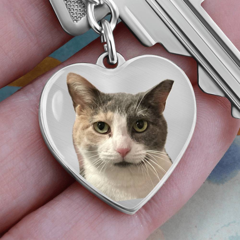 Personalized Pet or Child Graphic Heart with Curb Keychain Attachment