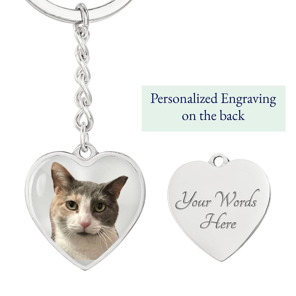 Personalized Pet or Child Graphic Heart with Curb Keychain Attachment