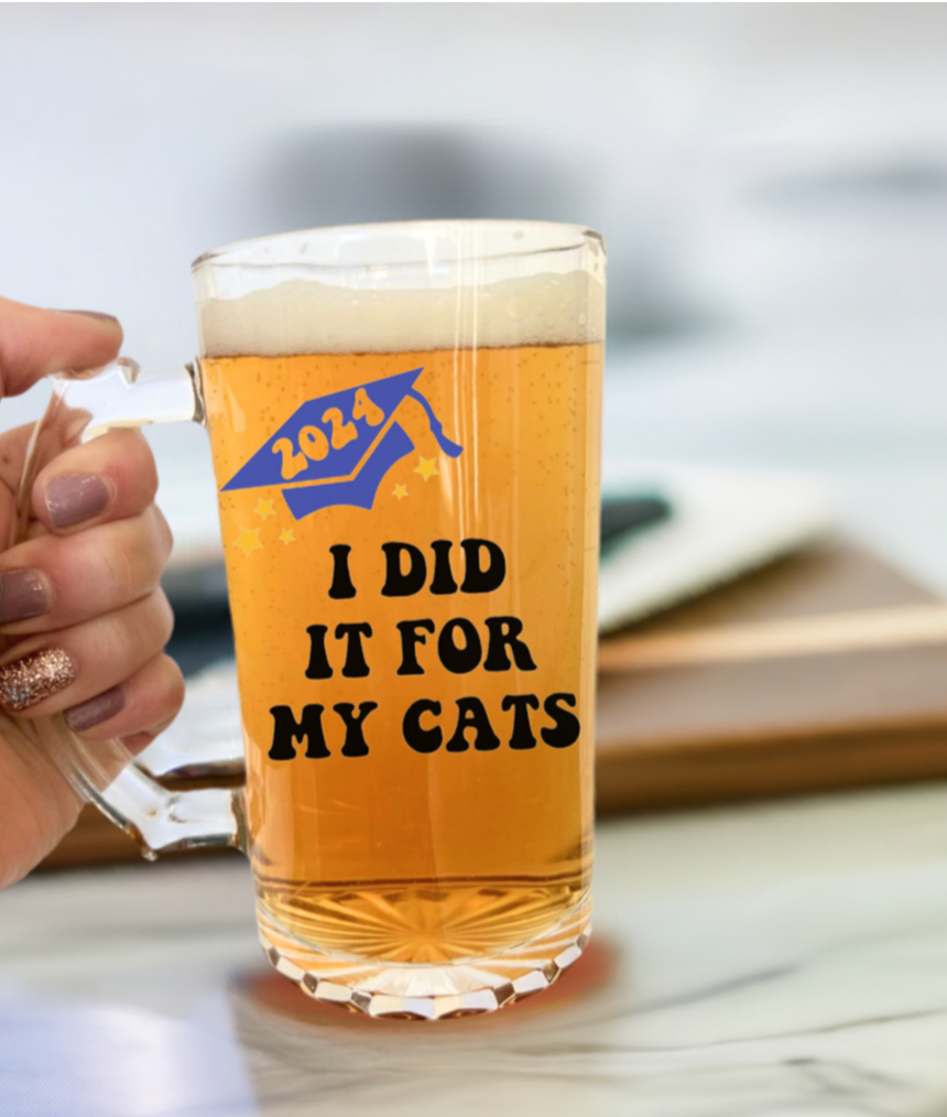 2024 Graduation Stemless 20 oz Wine Glass | 16 oz Beer Glass | 16 oz Beer Mug