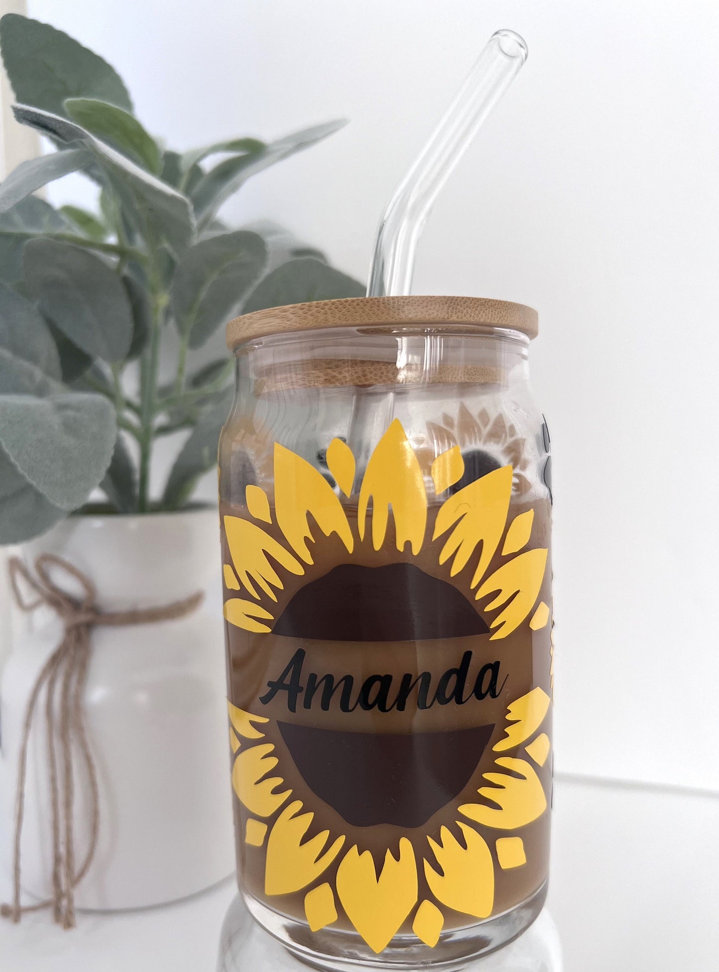 Personalized Sunflower Glass Cup