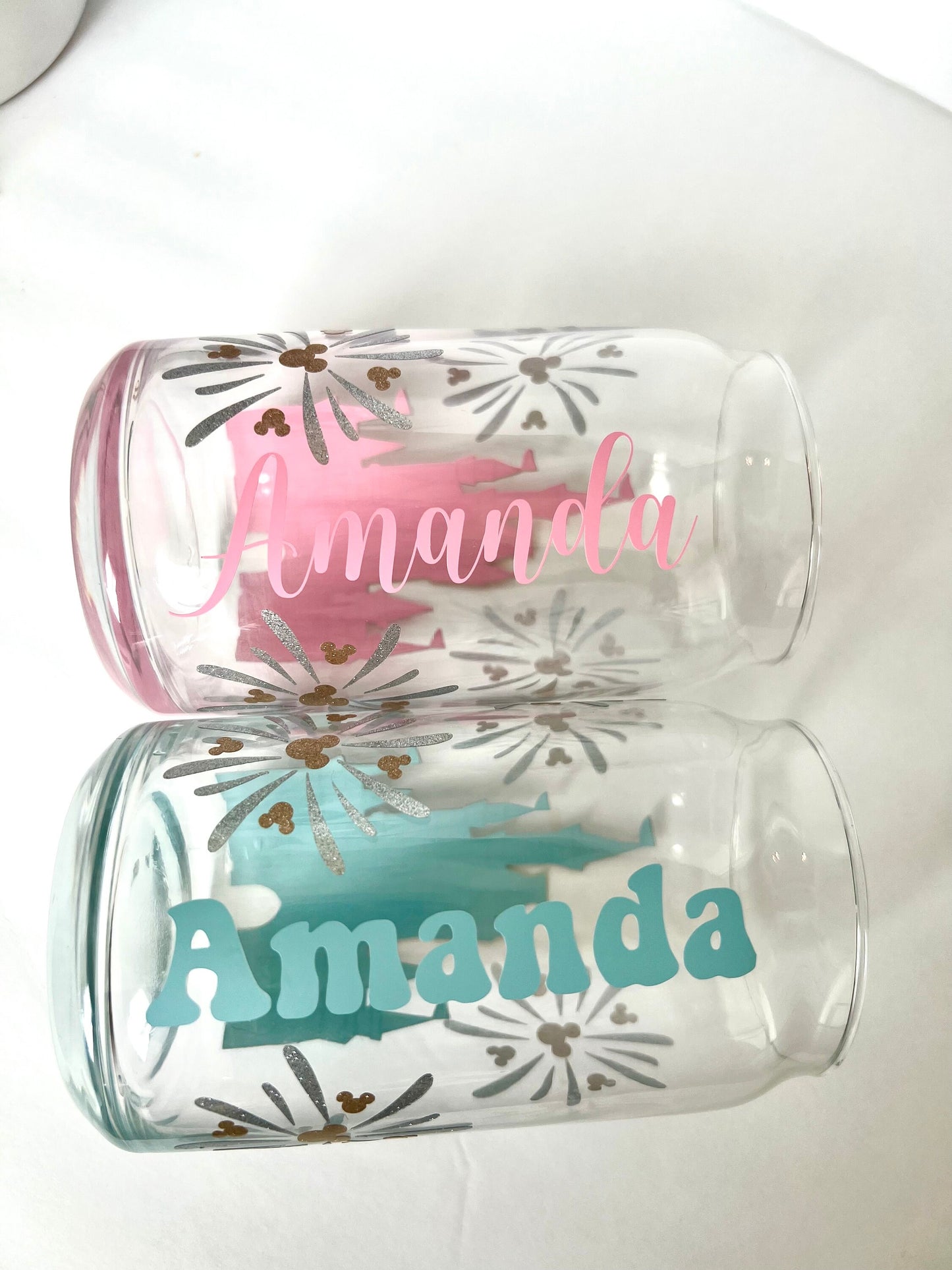 Fireworks Castle Wrapped Libby Glass with Bamboo Lid | Personalized with Name