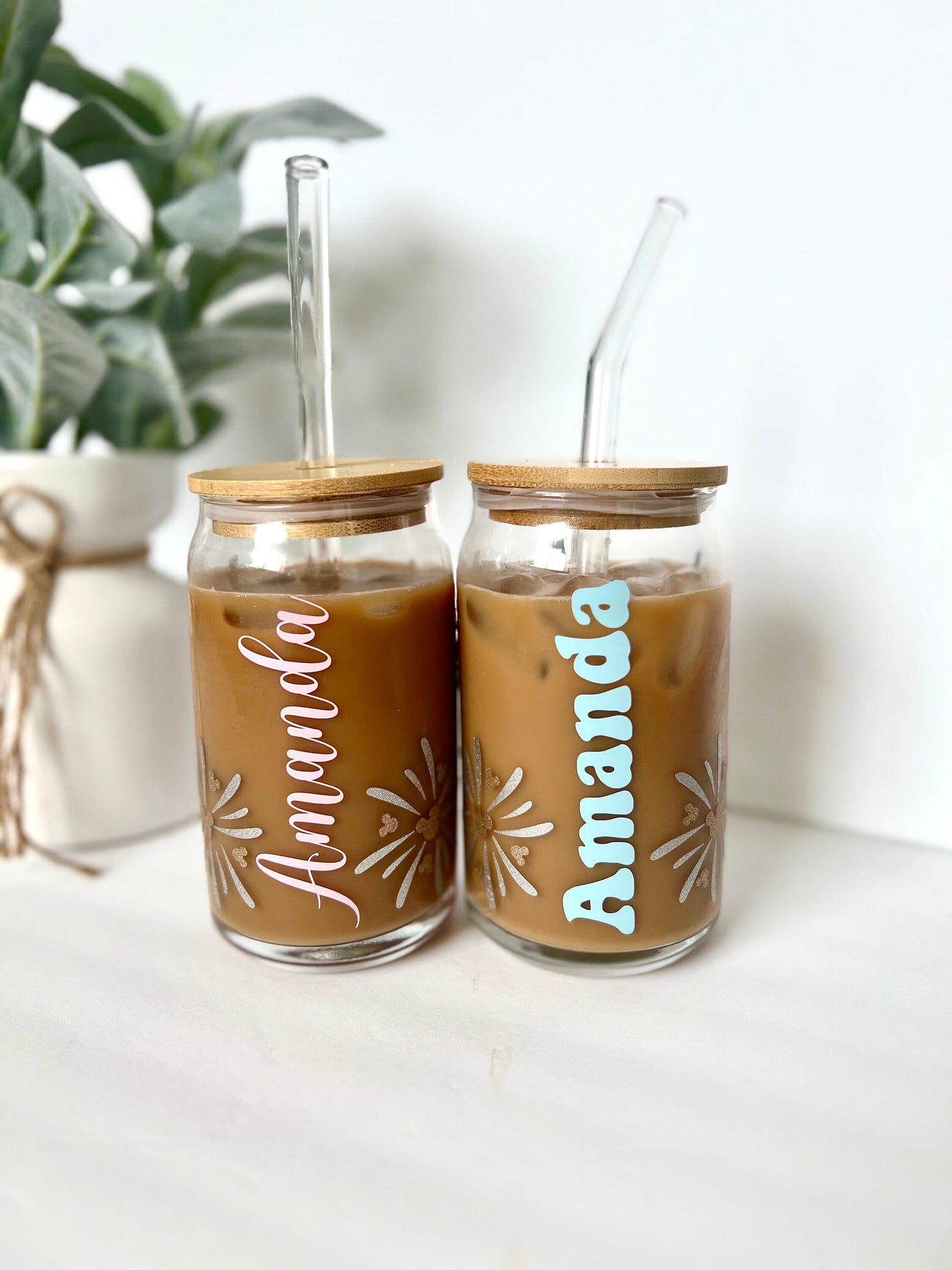 Fireworks Castle Wrapped Libby Glass with Bamboo Lid | Personalized with Name