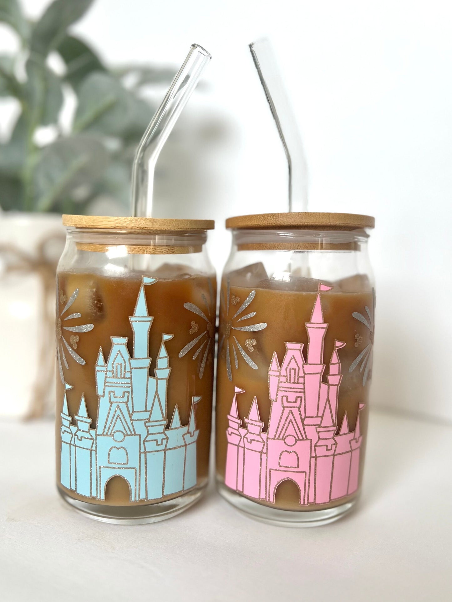 Fireworks Castle Wrapped Libby Glass with Bamboo Lid | Personalized with Name