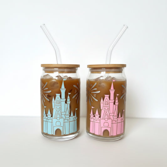 Fireworks Castle Wrapped Libby Glass with Bamboo Lid | Personalized with Name