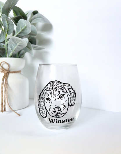 Custom Pet Stemless 20 oz Wine Glass | Personalized Pet Image