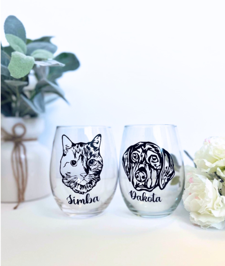 Custom Pet Stemless 20 oz Wine Glass | Personalized Pet Image