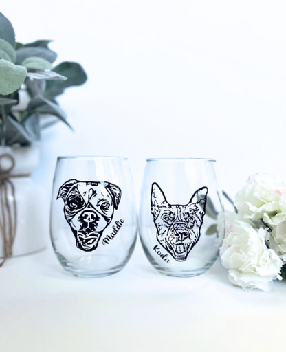 Custom Pet Stemless 20 oz Wine Glass | Personalized Pet Image