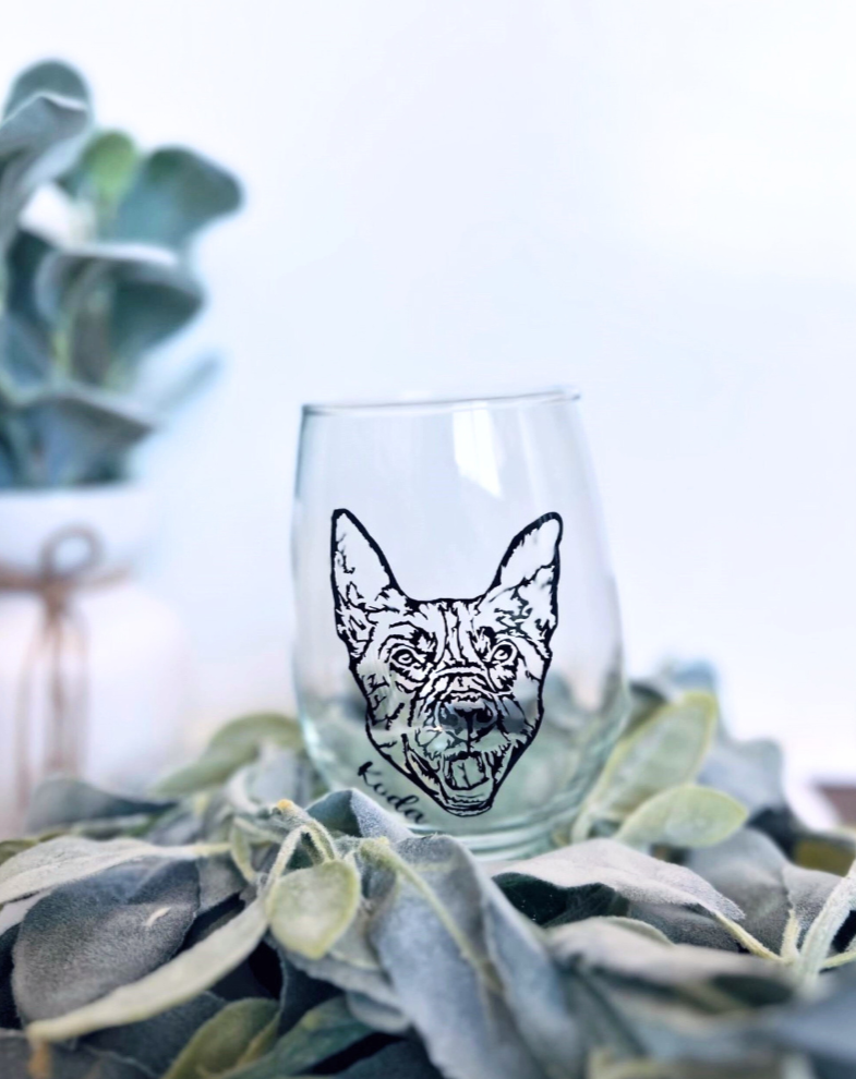 Custom Pet Stemless 20 oz Wine Glass | Personalized Pet Image