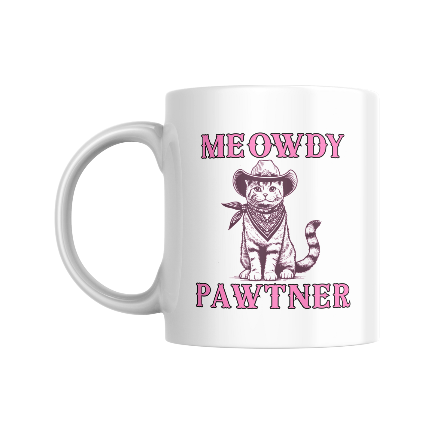 funny meowdy pawtner cat cowboy graphic mug for cat moms and cat dads