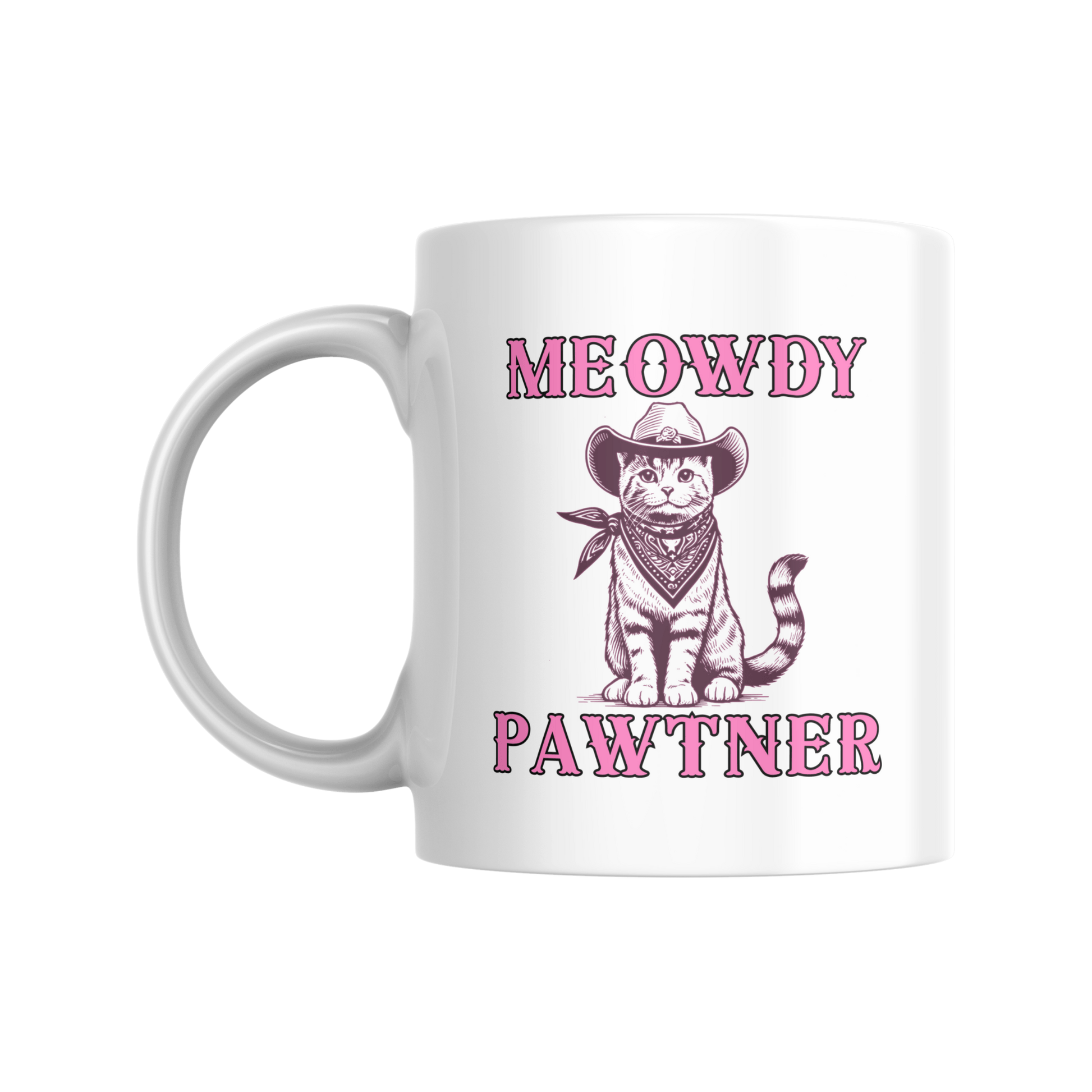 funny meowdy pawtner cat cowboy graphic mug for cat moms and cat dads