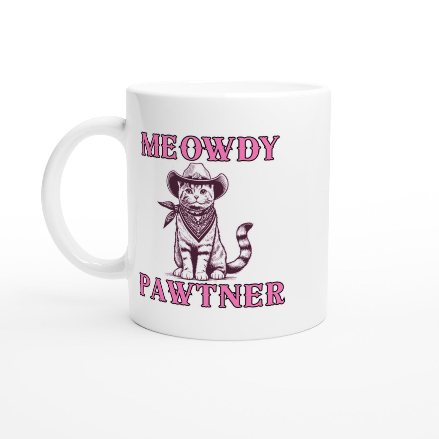 funny meowdy pawtner cat cowboy graphic mug for cat moms and cat dads