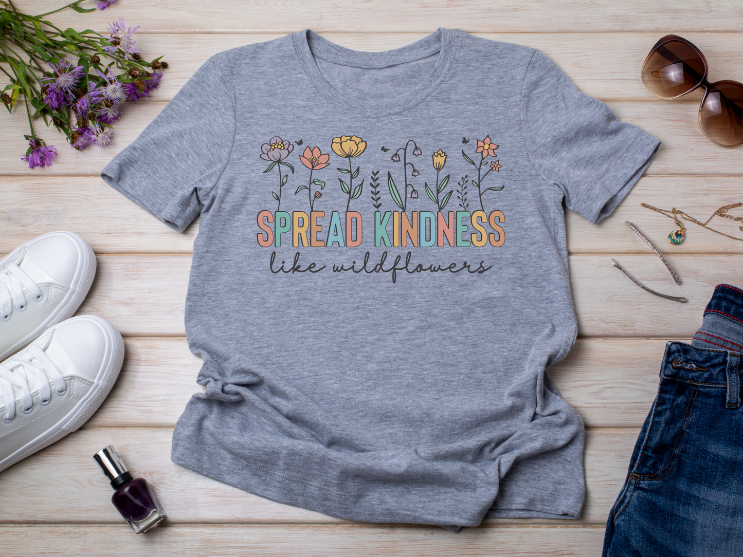 Répandez la gentillesse comme les fleurs sauvages T-shirt unisexe Bellas + Canvas