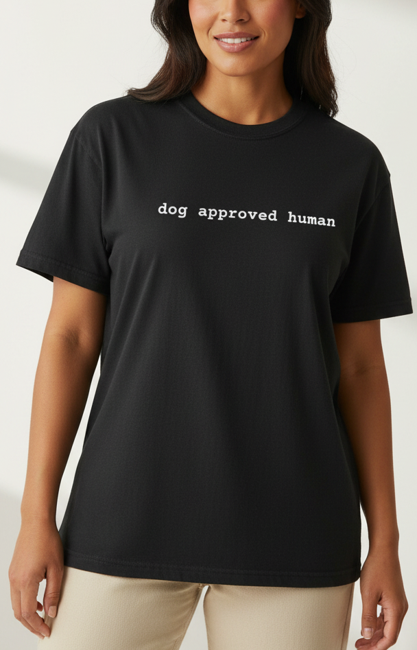 Brown woman in black tee mockup