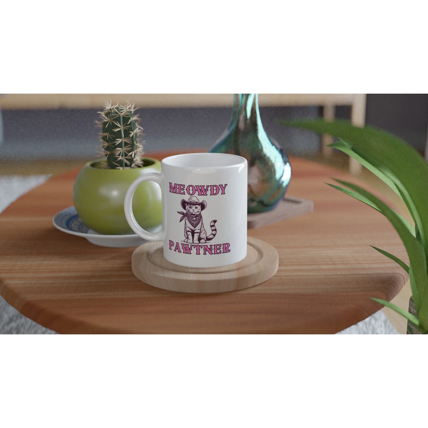 funny meowdy pawtner cat cowboy graphic mug for cat moms and cat dads