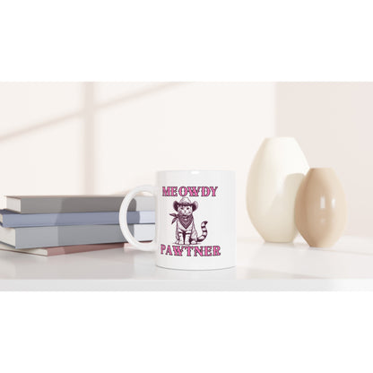 funny meowdy pawtner cat cowboy graphic mug for cat moms and cat dads