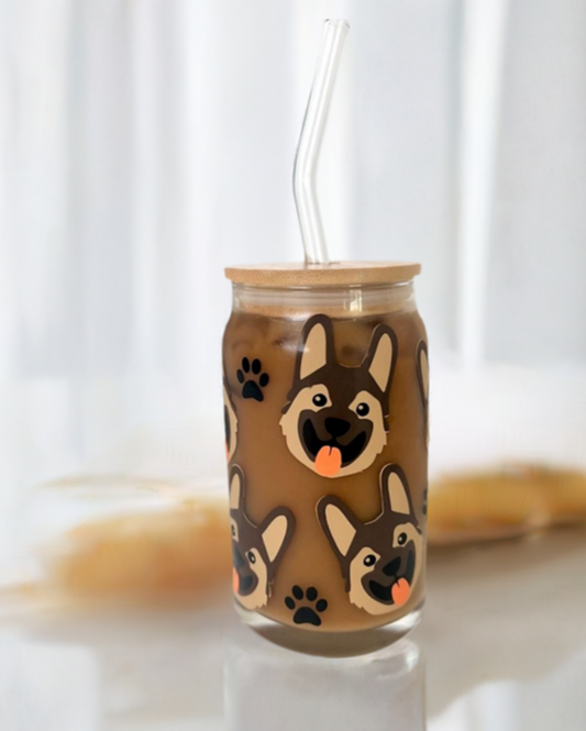 German Shepherd Dog Libby Glass Cup with Bamboo Lid