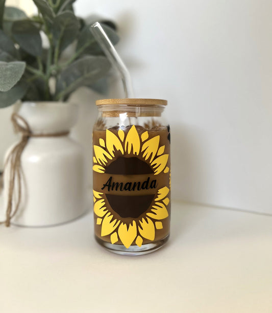 Personalized Sunflower Glass Cup