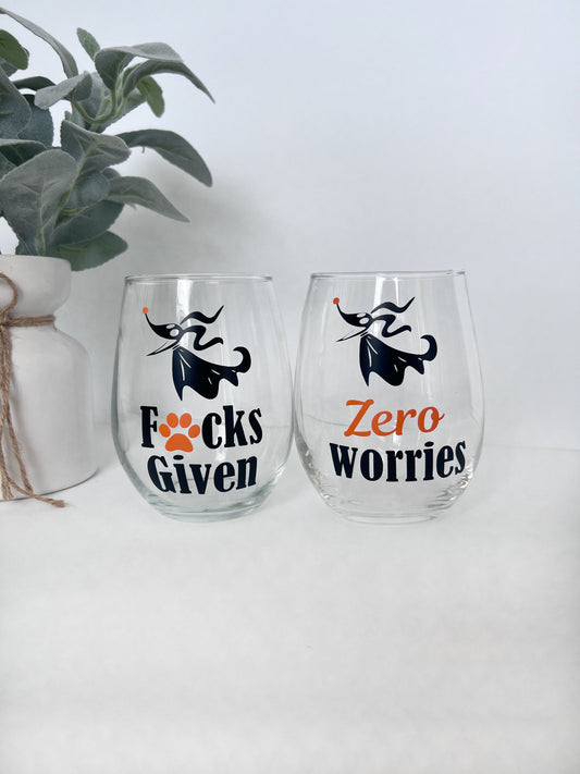 Zero Worries | Zero Fucks Given |  Stemless 20 oz Wine Glass